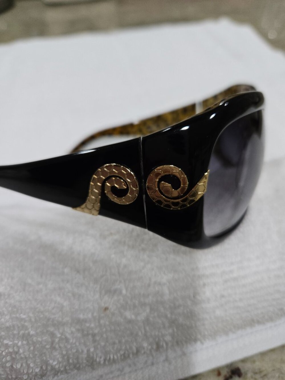 Vintage Robert Cavalli Stato 390S Oversized Black w/ Leopard Print Sunglasses - Picture 3 of 10